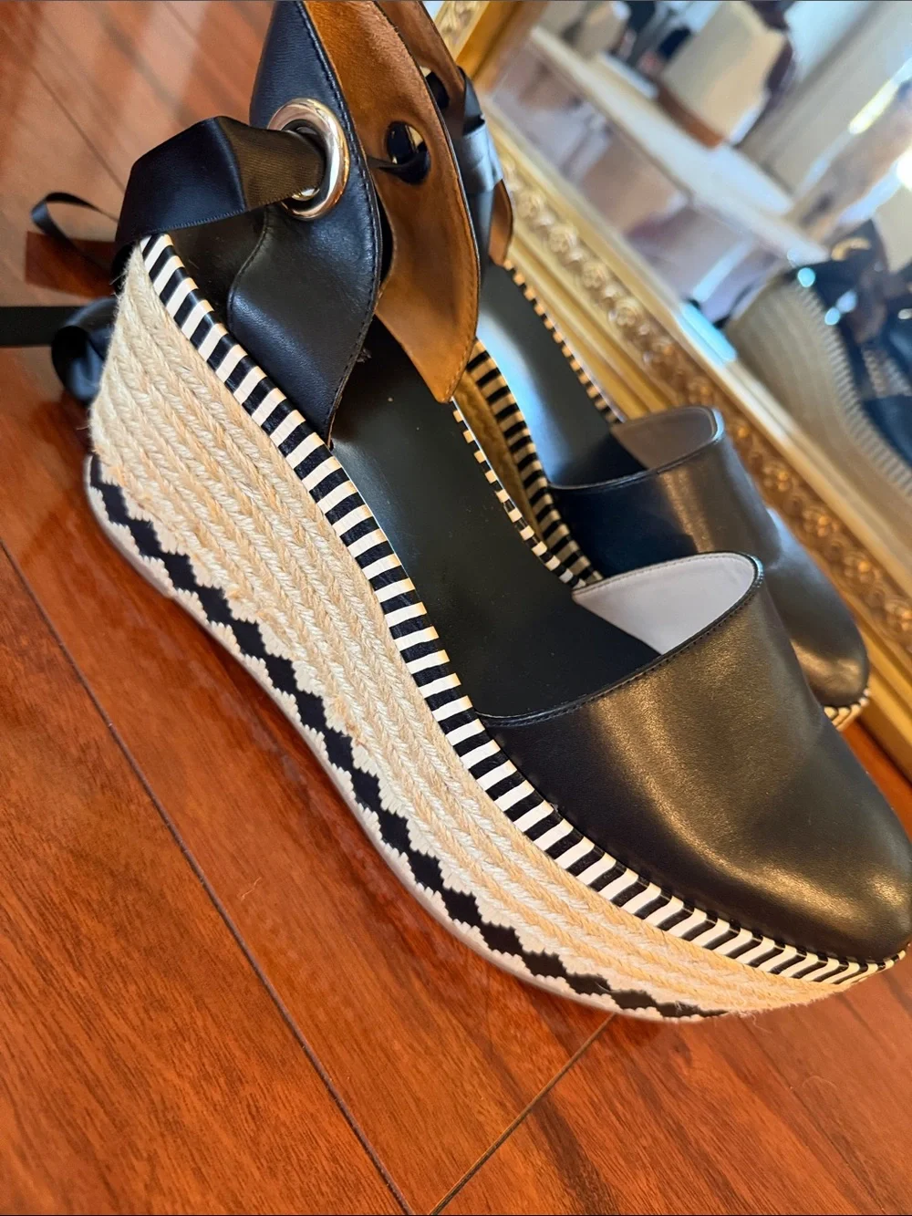 Tory Burch Dandy Leather Espadrille Platform Sandals with Ankle Wrap
